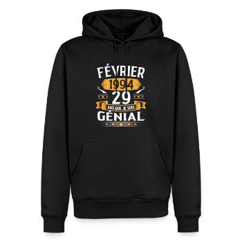 Février 1994 29 Ans Anniversaire Vintage Cadeau - Sweat à capuche Premium bio Homme - noir - Devant - Nico (187cm)