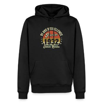 91 Ans Février 1932 Anniversaire Vintage Cadeau - Sweat à capuche Premium bio Homme - noir - Devant - Nico (187cm)