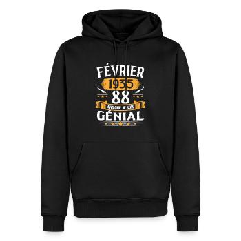 Février 1935 88 Ans Anniversaire Vintage Cadeau - Sweat à capuche Premium bio Homme - noir - Devant - Nico (187cm)
