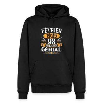 Février 1925 98 Ans Anniversaire Vintage Cadeau - Sweat à capuche Premium bio Homme - noir - Devant - Nico (187cm)
