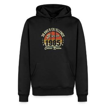 38 Ans Février 1985 Anniversaire Vintage Cadeau - Sweat à capuche Premium bio Homme - noir - Devant - Nico (187cm)