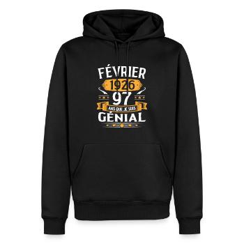 Février 1926 97 Ans Anniversaire Vintage Cadeau - Sweat à capuche Premium bio Homme - noir - Devant - Nico (187cm)