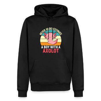 Ne sous-estimez jamais un garçon avec de l’axolotl - Sweat à capuche Premium bio Homme - noir - Devant - Nico (187cm)