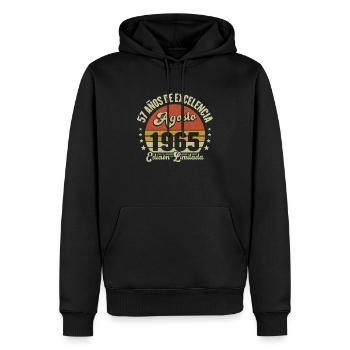 57 Ans Anniversaire Vintage Né(e) en Août 1965 - Sweat à capuche Premium bio Homme - noir - Devant - Nico (187cm)
