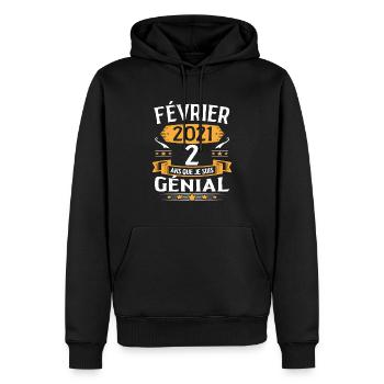 Février 2021 2 Ans Que Je Suis Génial Anniversaire - Sweat à capuche Premium bio Homme - noir - Devant - Nico (187cm)
