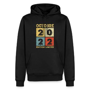 Anniversaire Vintage Idée Cadeau Octobre 2022 - Sweat à capuche Premium bio Homme - noir - Devant - Nico (187cm)