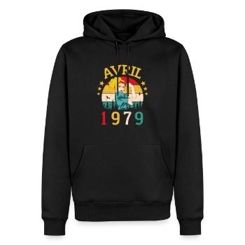 Avril 1979 Anniversaire Vintage Happy Birthday - Sweat à capuche Premium bio Homme - noir - Devant - Nico (187cm)