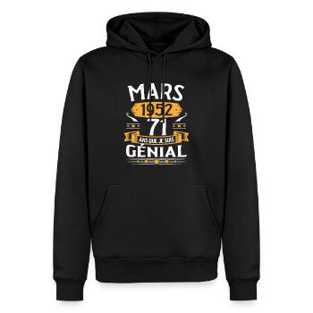 Mars 1952 71 Ans Que Je Suis Génial Anniversaire - Sweat à capuche Premium bio Homme - noir - Devant - Nico (187cm)