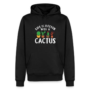 Das Leben Ist Besser Mit Einem Kaktus - Männer Premium Bio Hoodie - Schwarz - Vorne - Nico (187cm)