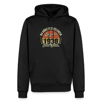 Anniversaire Vintage Idée Cadeau Août Humour 84 - Sweat à capuche Premium bio Homme - noir - Devant - Nico (187cm)
