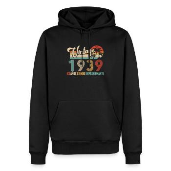 Anniversaire Vintage Idée Cadeau D Anniversaire 83 - Sweat à capuche Premium bio Homme - noir - Devant - Nico (187cm)