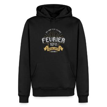 Des Années D'excellence Février 1941 82 Ans - Sweat à capuche Premium bio Homme - noir - Devant - Nico (187cm)