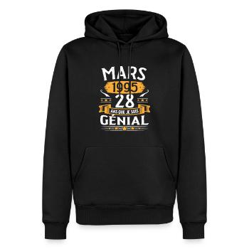 Mars 1995 28 Ans Que Je Suis Génial Anniversaire - Sweat à capuche Premium bio Homme - noir - Devant - Nico (187cm)