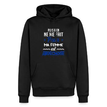 Rien ne me fait peur ma femme est Ardéchoise - Sweat à capuche Premium bio Homme - noir - Devant - Nico (187cm)