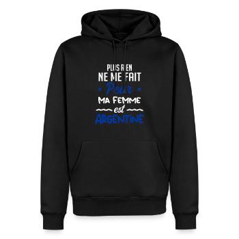 Rien ne me fait peur ma femme est Argentine !! - Sweat à capuche Premium bio Homme - noir - Devant - Nico (187cm)