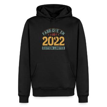 Fabriqué En Août 2022 Édition Limitée - Sweat à capuche Premium bio Homme - noir - Devant - Nico (187cm)