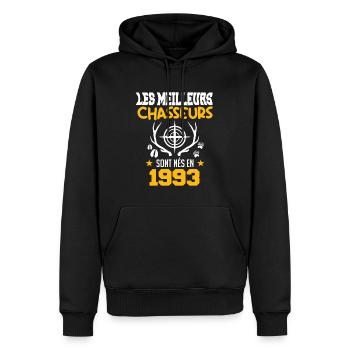 Chasseur | Anniversaire chasseur 1993 - Sweat à capuche Premium bio Homme - noir - Devant - Nico (187cm)