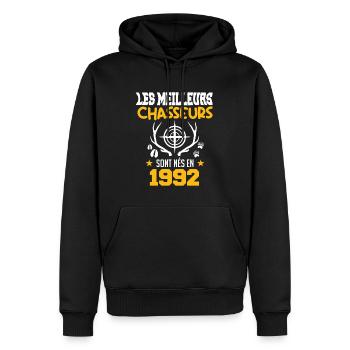 Chasseur | Anniversaire chasseur 1992 - Sweat à capuche Premium bio Homme - noir - Devant - Nico (187cm)