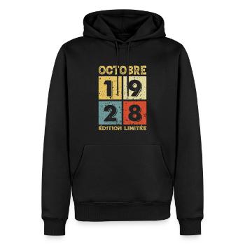 Anniversaire Vintage Idée Cadeau Octobre 1928 - Sweat à capuche Premium bio Homme - noir - Devant - Nico (187cm)