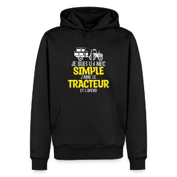 Un mec simple, tracteur et apéro - Sweat à capuche Premium bio Homme - noir - Devant - Nico (187cm)