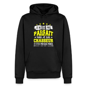Parfait Chasseur | chasseur | chasse ! - Sweat à capuche Premium bio Homme - noir - Devant - Nico (187cm)
