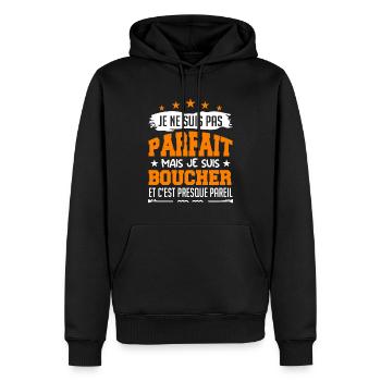 Je Ne Suis Pas Parfaite Mais Je Suis Boucher !! - Sweat à capuche Premium bio Homme - noir - Devant - Nico (187cm)