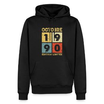 Anniversaire Vintage Idée Cadeau Octobre 1990 - Sweat à capuche Premium bio Homme - noir - Devant - Nico (187cm)