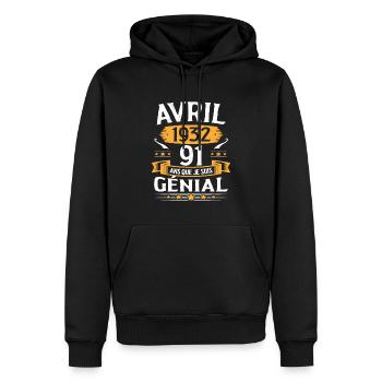 Avril 1932 91 Ans Que Je Suis Génial Anniversaire - Sweat à capuche Premium bio Homme - noir - Devant - Nico (187cm)