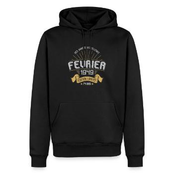 Des Années D'excellence Février 1949 74 Ans - Sweat à capuche Premium bio Homme - noir - Devant - Nico (187cm)