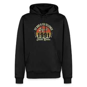 Avril 1991 32 Ans Anniversaire Vintage Idée Cadeau - Sweat à capuche Premium bio Homme - noir - Devant - Nico (187cm)
