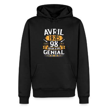 Avril 1925 98 Ans Que Je Suis Génial Anniversaire - Sweat à capuche Premium bio Homme - noir - Devant - Nico (187cm)
