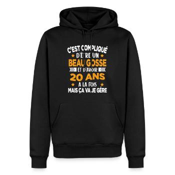 Compliqué d'être un Beau Gosse et D'avoir 20 Ans - Sweat à capuche Premium bio Homme - noir - Devant - Nico (187cm)