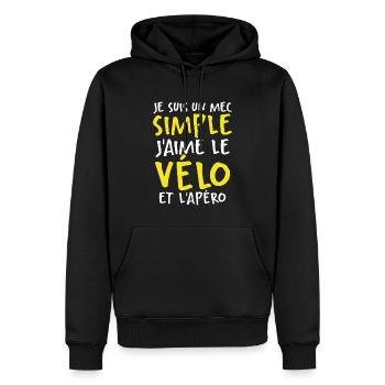 J'aime Le Vélo Et L'apéro - Sweat à capuche Premium bio Homme - noir - Devant - Nico (187cm)