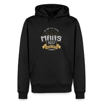 Mars 1937 86 Ans Anniversaire Vintage Idée Cadeau - Sweat à capuche Premium bio Homme - noir - Devant - Nico (187cm)