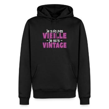 Je Suis Pas Vieille Je Suis Vintage - Sweat à capuche Premium bio Homme - noir - Devant - Nico (187cm)