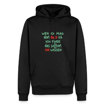 Ich hasse Menschen lustiger Spruch für Zyniker - Männer Premium Bio Hoodie - Schwarz - Vorne - Nico (187cm)