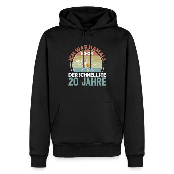 Ich war damals schon der Schnellste 20. Geburtstag - Männer Premium Bio Hoodie - Schwarz - Vorne - Nico (187cm)