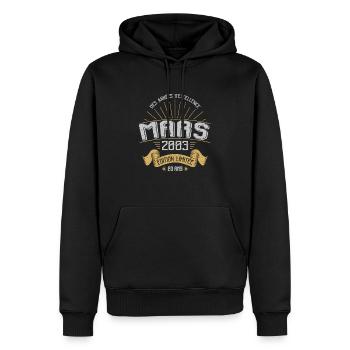 Mars 2003 20 Ans Anniversaire Vintage Idée Cadeau - Sweat à capuche Premium bio Homme - noir - Devant - Nico (187cm)