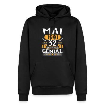 Mai 1991 32 Ans Que Je Suis Génial Anniversaire - Sweat à capuche Premium bio Homme - noir - Devant - Nico (187cm)