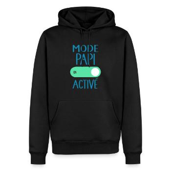 Mode Papi Activé Idée Cadeau Annonce Grossesse - Sweat à capuche Premium bio Homme - noir - Devant - Nico (187cm)