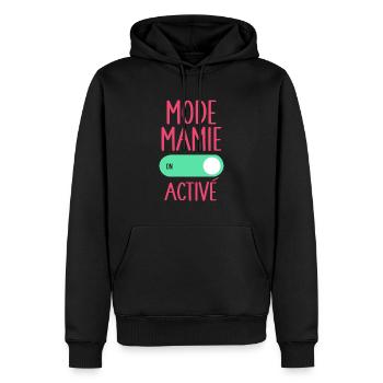 Mode Mamie Activé Idée Cadeau Annonce Grossesse - Sweat à capuche Premium bio Homme - noir - Devant - Nico (187cm)