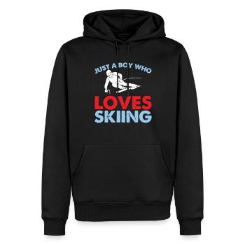 Nur Ein Junge Der Skifahren Liebt - Skifahrer - Männer Premium Bio Hoodie - Schwarz - Vorne - Nico (187cm)