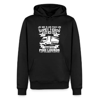 Chauffeur poids-lourds plus qu'un super héros - Sweat à capuche Premium bio Homme - noir - Devant - Nico (187cm)