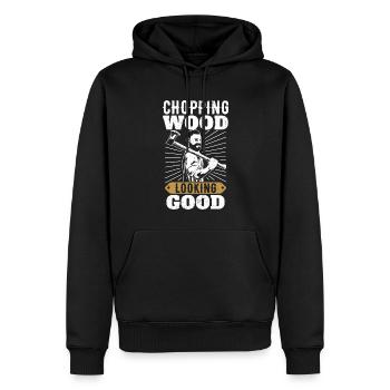 Chopping Wood looking Good für Holzfäller - Männer Premium Bio Hoodie - Schwarz - Vorne - Nico (187cm)