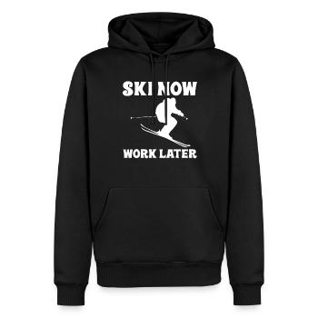 Ski Jetzt Arbeiten Später - Männer Premium Bio Hoodie - Schwarz - Vorne - Nico (187cm)