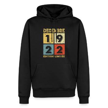 Anniversaire Vintage Idée Cadeau Décembre 1922 - Sweat à capuche Premium bio Homme - noir - Devant - Nico (187cm)