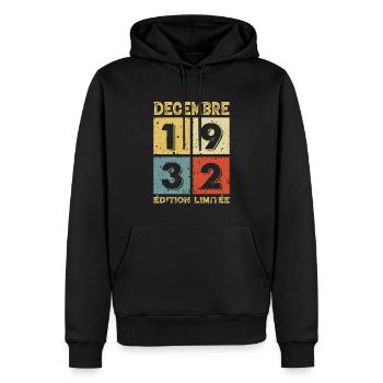 Anniversaire Vintage Idée Cadeau Décembre 1932 - Sweat à capuche Premium bio Homme - noir - Devant - Nico (187cm)