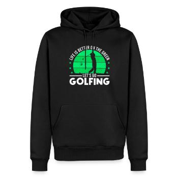 Life is better on the green Let us play golf - Men’s Premium Organic Hoodie - black - Front - Nico (187cm)