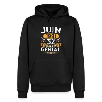 Juin 1991 32 Ans Que Je Suis Génial Anniversaire - Sweat à capuche Premium bio Homme - noir - Devant - Nico (187cm)