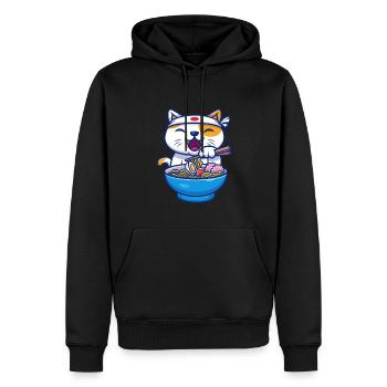 Ramen Cat Japon Kawaii - Sweat à capuche Premium bio Homme - noir - Devant - Nico (187cm)